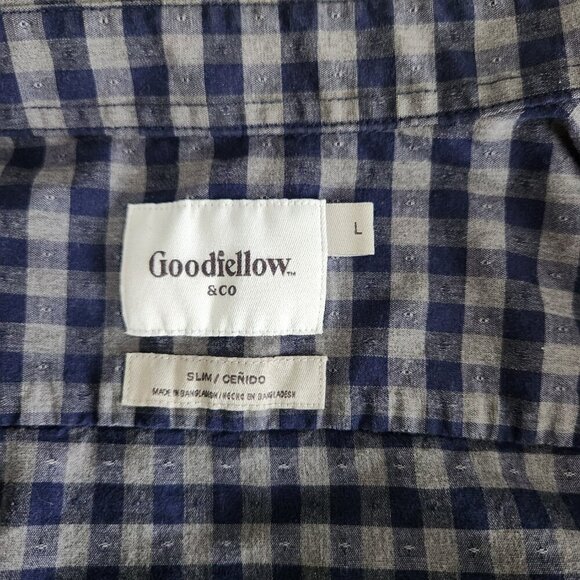 Goodfellow Men's Button Down Dress Shirt Blue and White Plaid Slim Fit. Sz Large - Picture 3 of 14